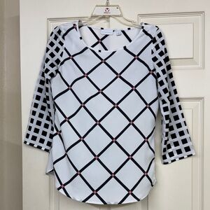 NEw York & Co Diamond Pattern Blouse Womens Size XS Long Sleeve Pullover Stretch